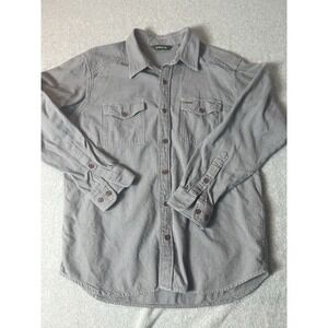 Orvis Fairbanks Houndstooth Flannel Grey Button Up Large Faux‎ Suede Trim